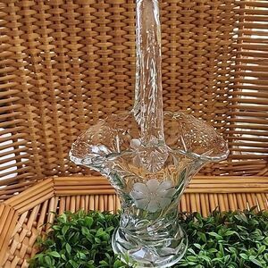 Vintage Etched Glass Floral Bride's Basket With Handle Coquette Bridal